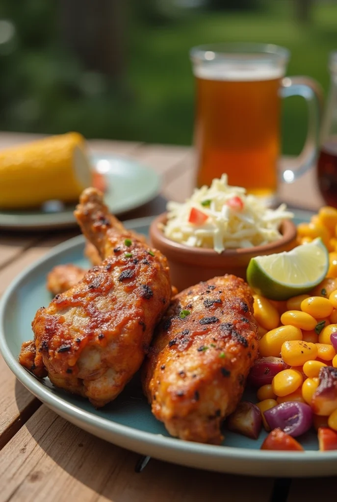 grilled cola chicken served with Southern BBQ sides