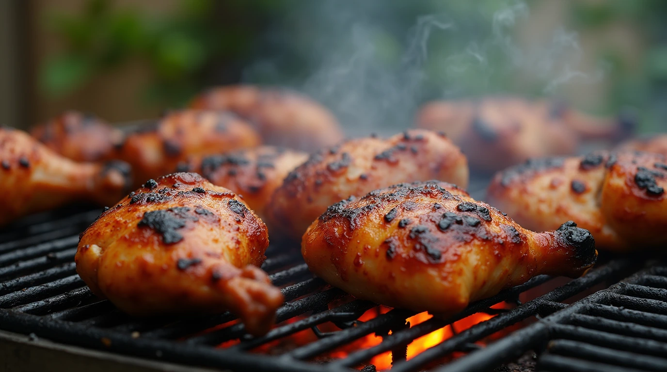grilled cola chicken on the grill with cola glaze