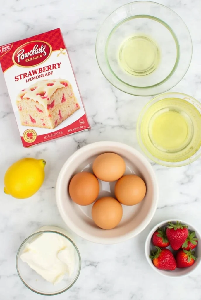Ingredients for strawberry lemonade cookies on counter